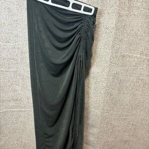 Green Shimmer Midi Skirt, Open Leg Adjustable Slit
